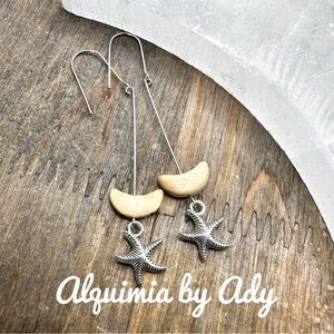 Silver and Tan Starfish Earrings buffalo turquoise